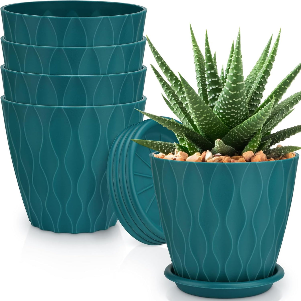 6 inch Plant Pots, 5 Pack Flower Pots Outdoor Indoor, Planters with Drainage Hole and Tray