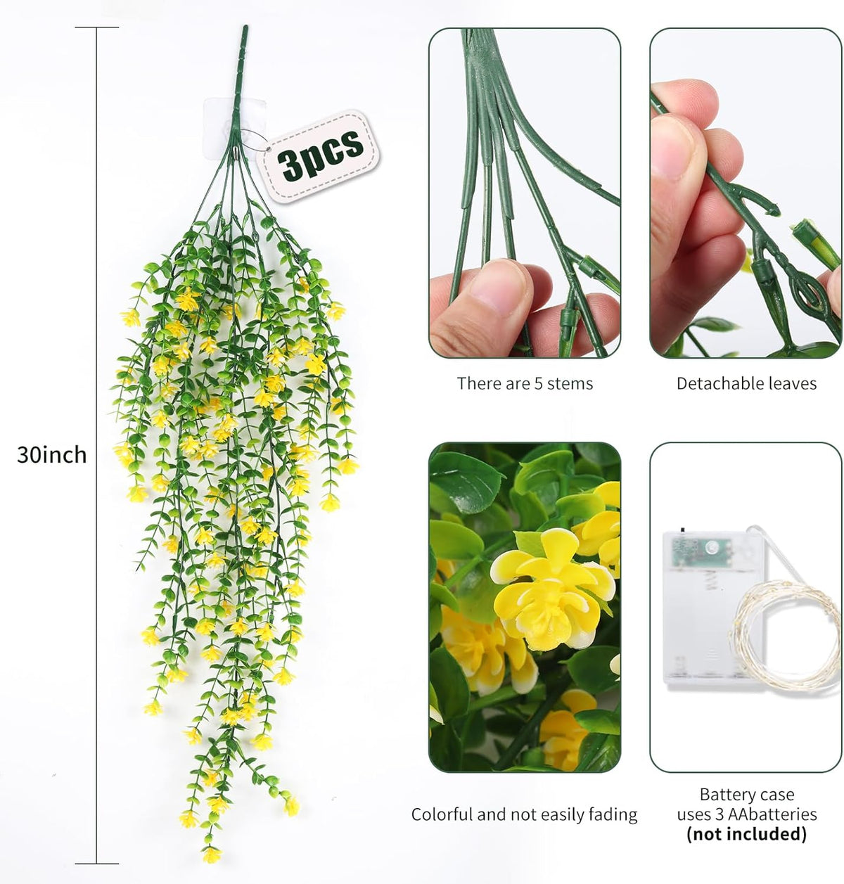 RECUTMS Outdoor Fake Hanging Plants,Hanging Plant Vine with Lights,Faux Eucalyptus Leafs Greenery