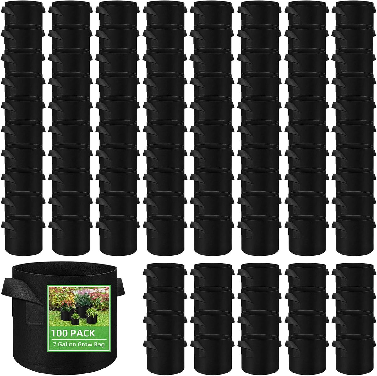 LITLANDSTAR 100-Pack 7 Gallon Grow Bags, Heavy Duty Thickened Nonwoven Aeration Fabric Pots with