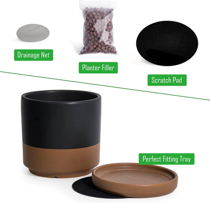 D'vine Dev Set of 2 Plants Pots, 6 Inch Ceramic Planter Pot for Plants with Drainage Hole and