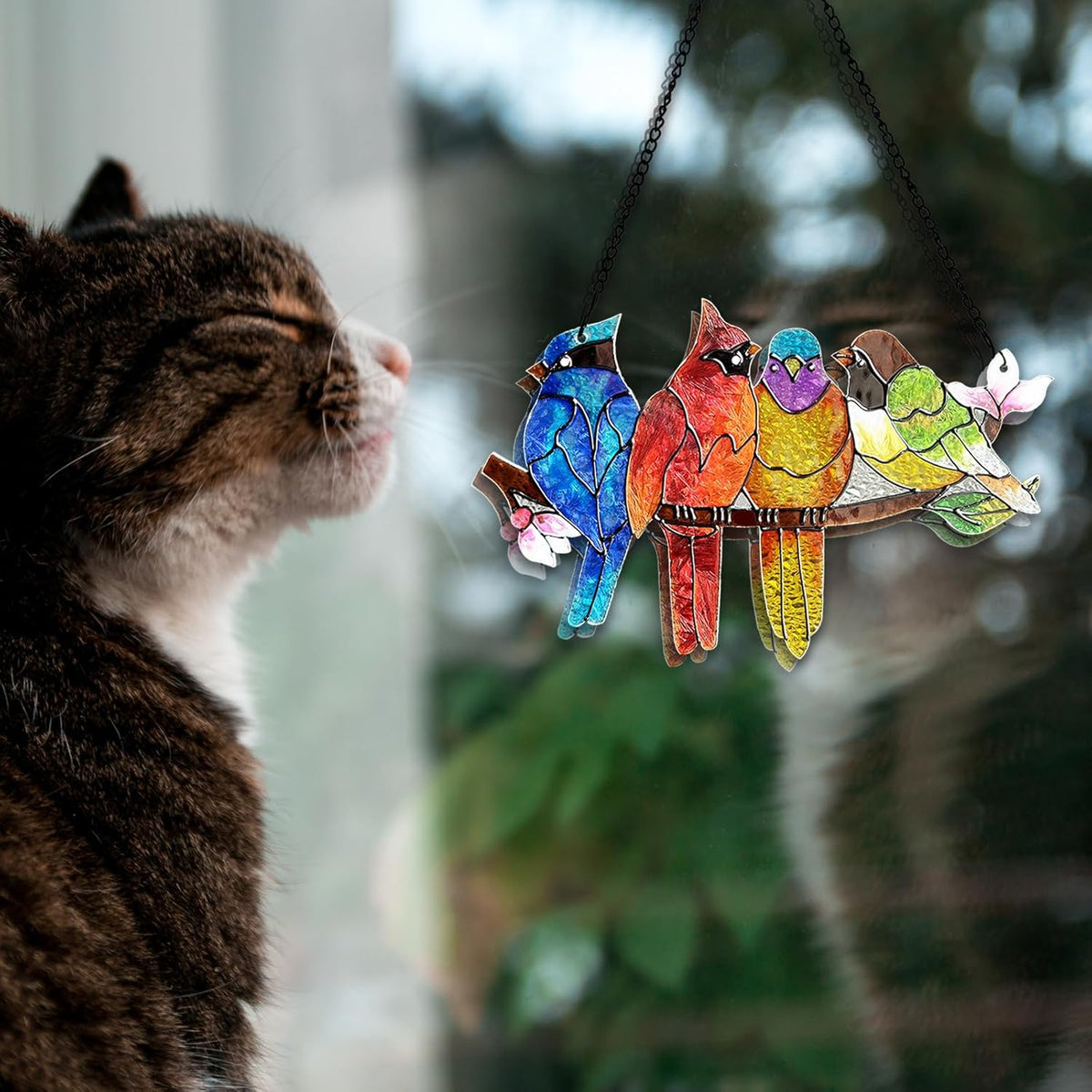 2 Pack Stained Glass Window Hanging - Hummingbird Decorations Suncatcher Hand-Painted Double Sided