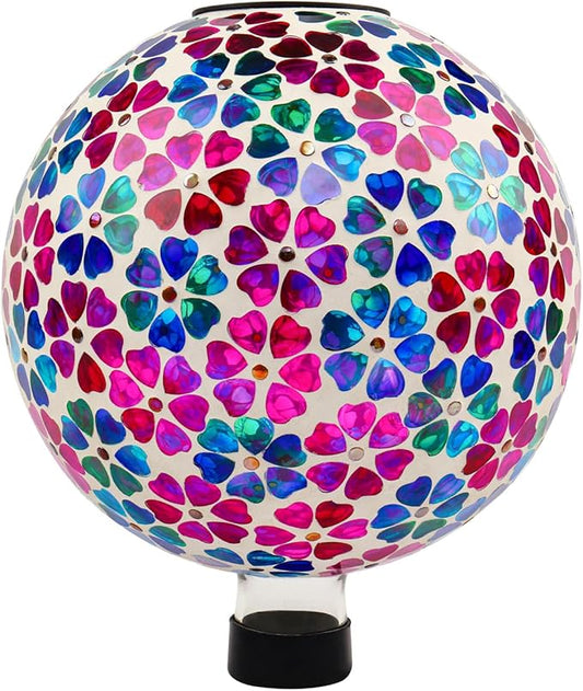 VOREEN Mosaic Solar Glass Gazing Ball, 10" Outdoor Multicolor Gazing Globe, Handmade IP44