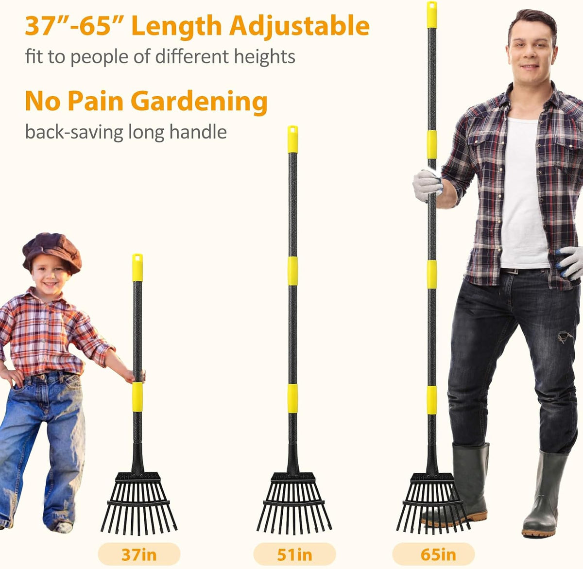Rake, Garden Leaf Rakes for Lawns Heavy Duty, Yard Metal Rake Tools with 9" Small Narrow Rake Head