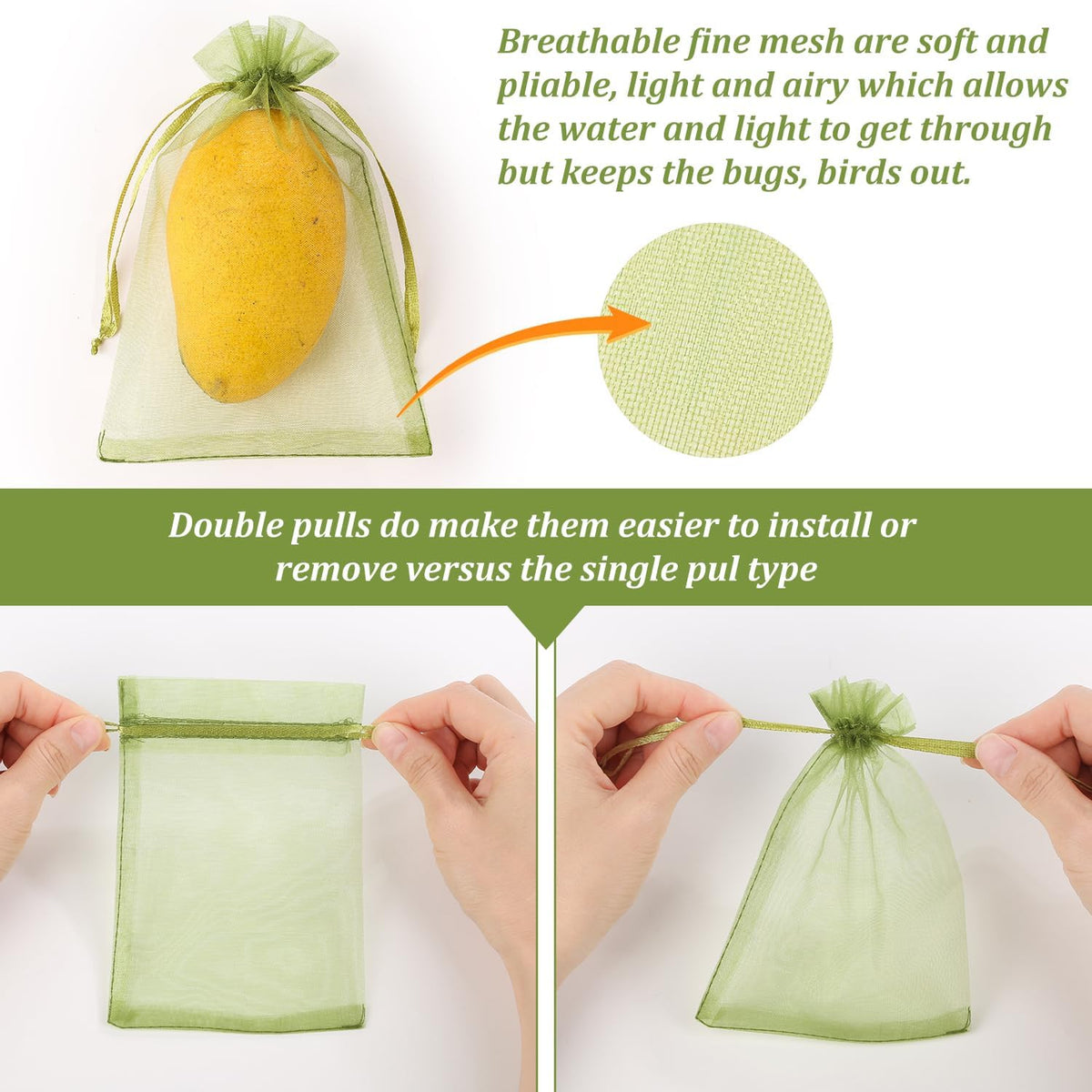 100Pcs Fruit Protection Bags, 4×6inch Fruit Netting Bags for Fruit Trees, Green Fruit Netting Cover