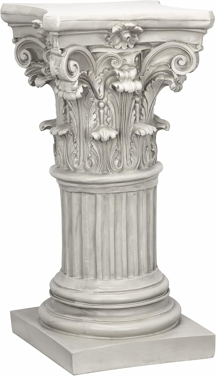 Design Toscano Corinthian Pedestal Column Plant Stand, Medium 29 Inch Tall, Cast Stone Resin