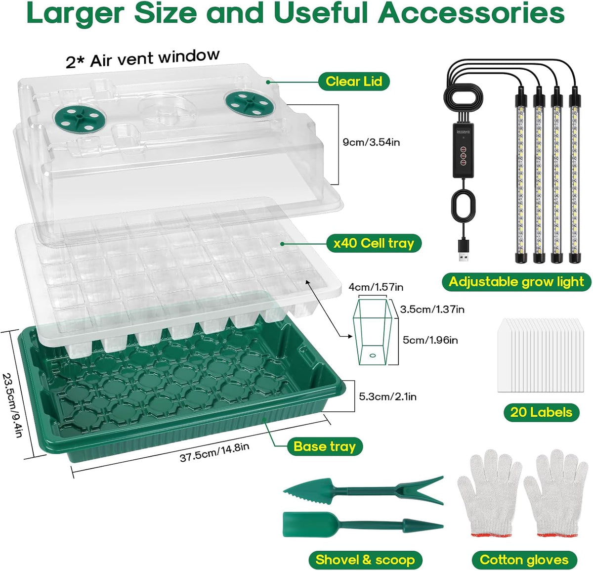 BlumWay Seed Starter Tray with Grow Light,2 Pack 80 Cells Seedling Tray Kit with Humidity