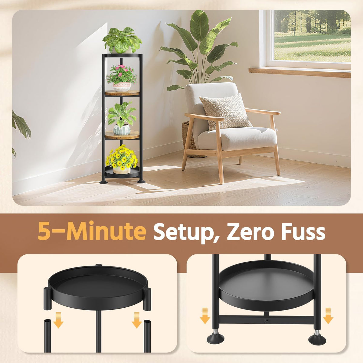 LASZOLA 4 Tier Black Plant Stand Indoor for Large Tall Heavy Duty Flower Planter, Metal Vertical