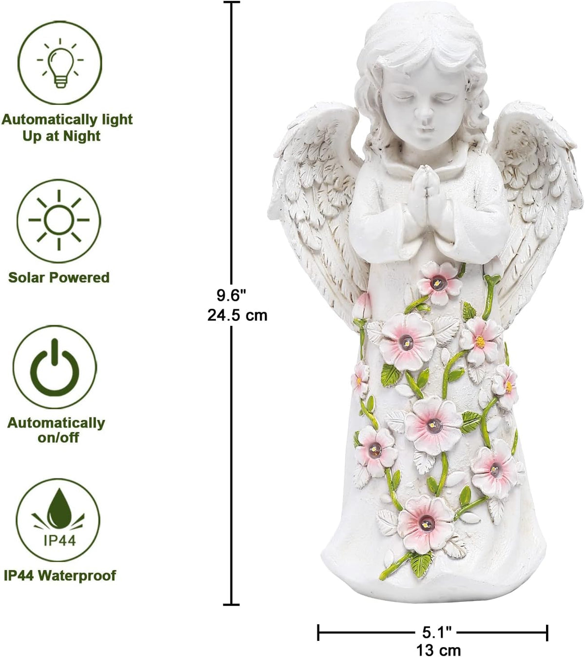 Nacome Garden Outdoor Statues Angel with Succulent and 7 LED Lights – Lawn Decor for Patio