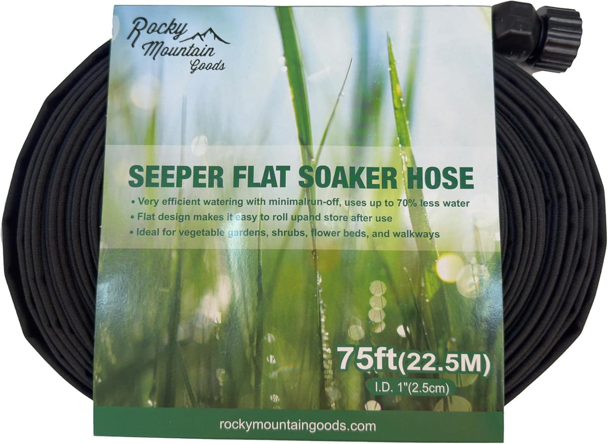 Rocky Mountain Goods 75-Foot Flat Soaker Hose - Heavy Duty Double Layer Design - Saves 70% Water