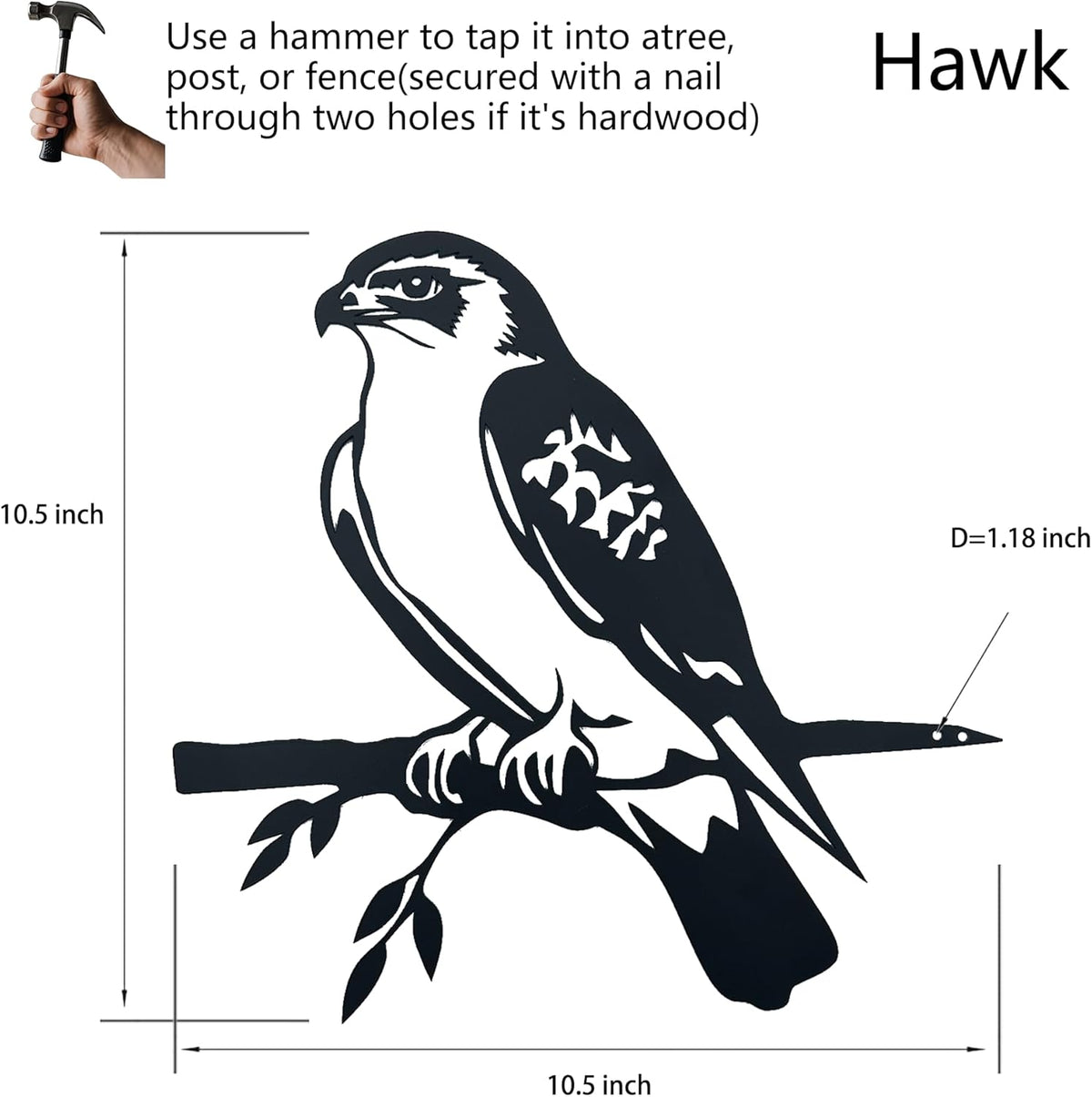 Metal Hawk Bird Decor, Outdoor Garden Statues & Patio Ornament for Outdoor Spaces, Yard Art, Tree