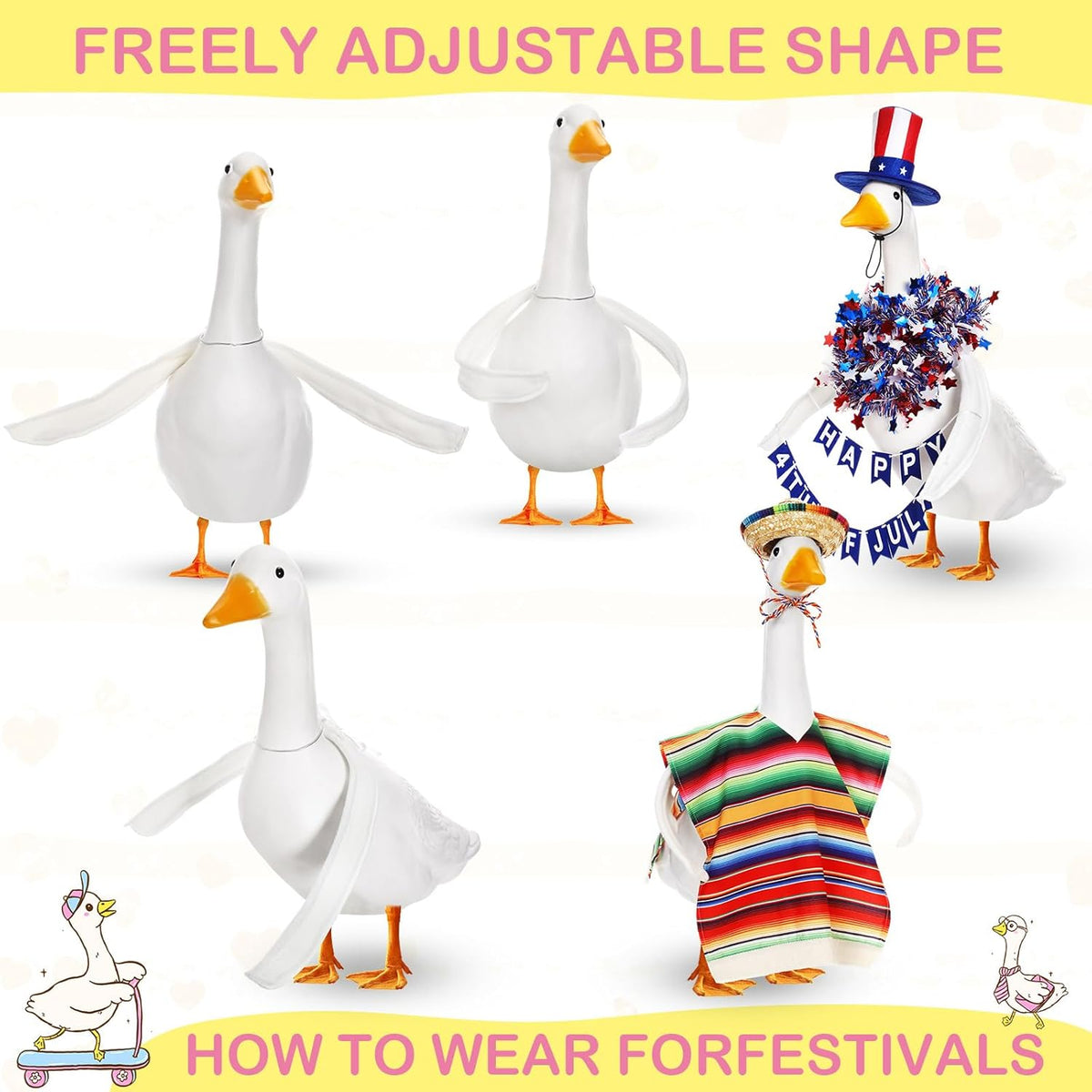 Aliceset 6 pcs Porch Goose Wings with Wigs Eyelash Cute Goosey Braid Wigs PoseAble Wings Reusable