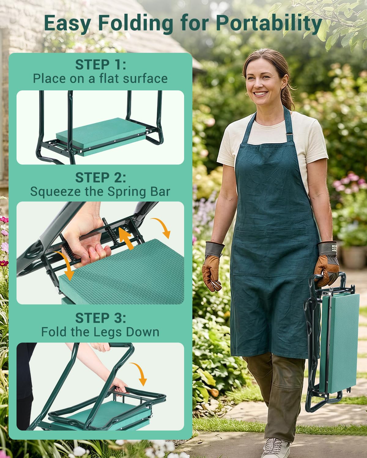 Ohuhu Garden Kneeler and Seat Heavy Duty, Upgraded Gardening Stool with Thicker Wider EVA Foam