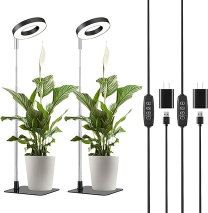 48 LEDs Full Spectrum Grow Lights for Indoor Plants, Height Adjustable, Small Black Halo Plant