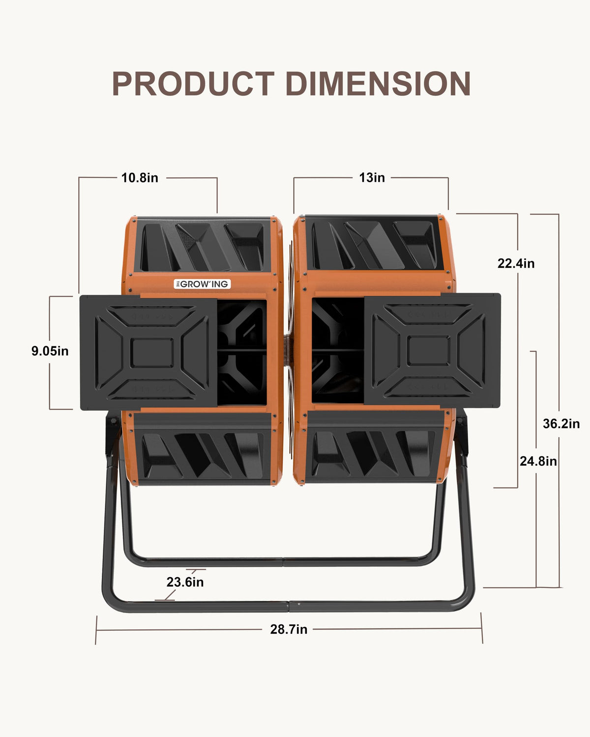 THE Growing 53 Gallon Large Outdoor Compost Bin Tumbler Barrel, Orange
