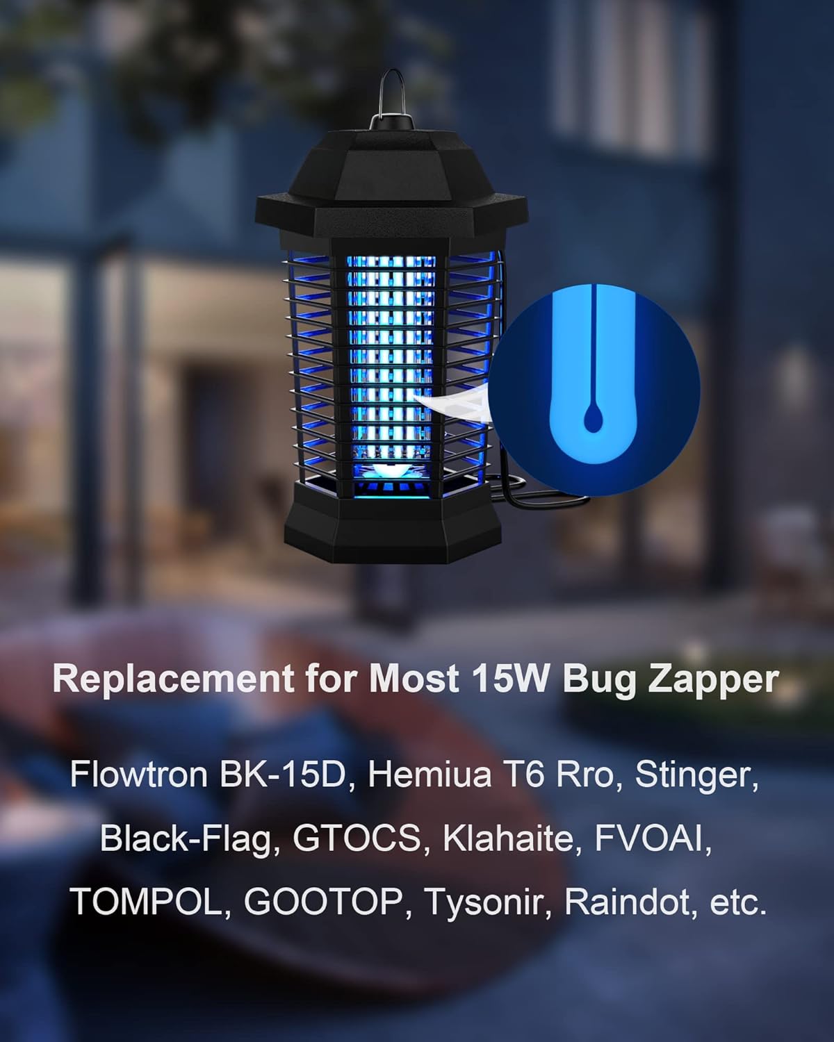 Dichroma Bug Zapper Light Bulb Replacement for 15W Bug Zapper with 4-Pin Base, Ful 15W-BL U Shaped
