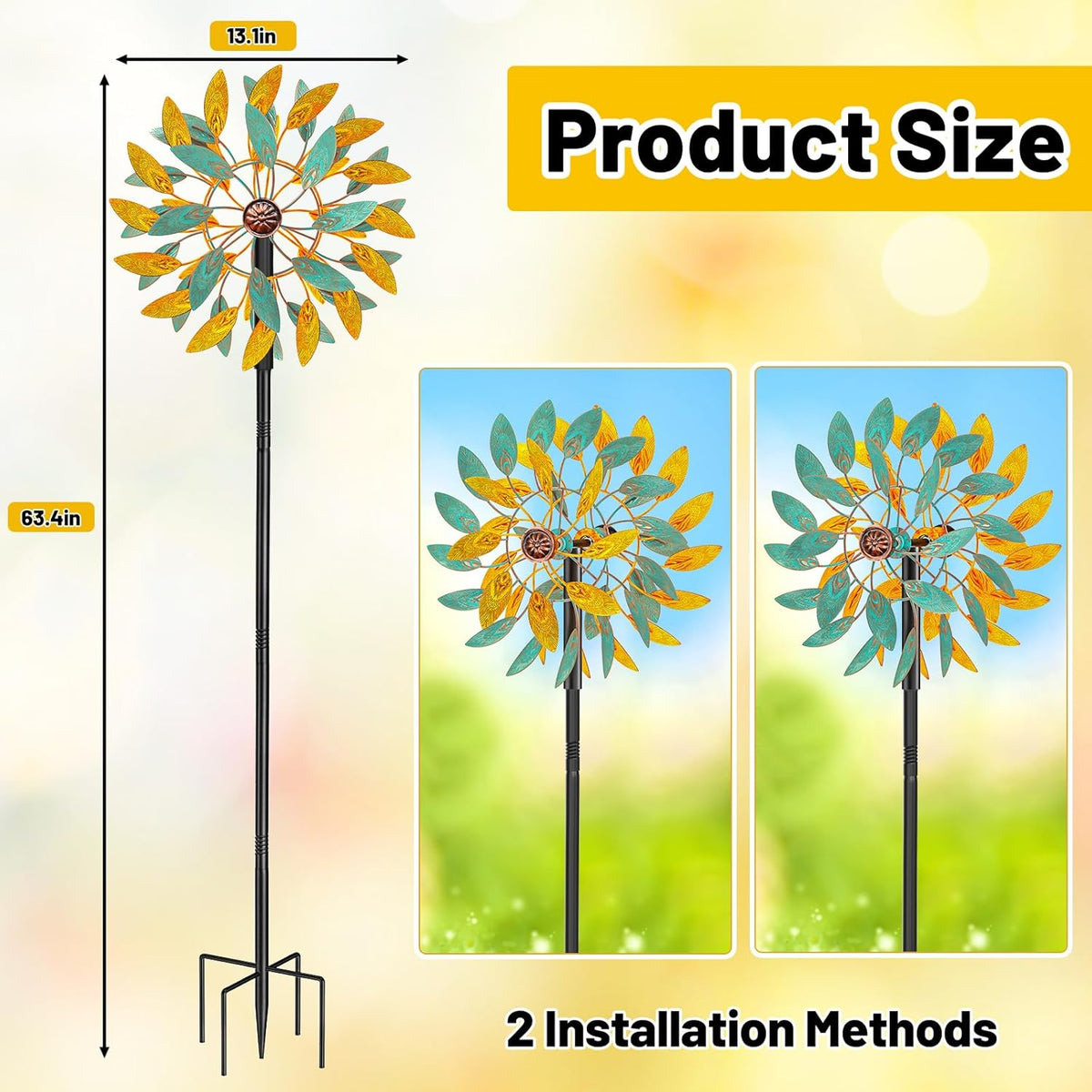 Metal Wind Spinners Outdoor, Kinetic Garden Wndmills,Yard Art Windmill with Metal Stake,Vintage