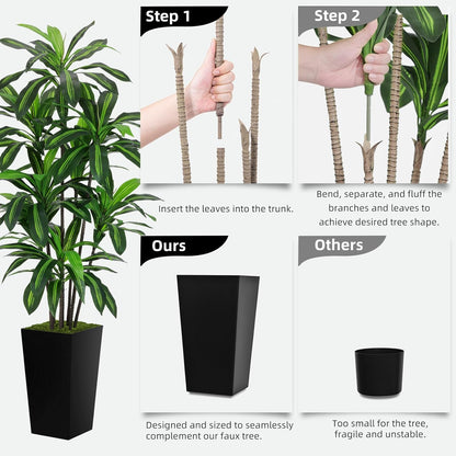 Artificial Dracaena Tree 6FT - Faux Tree with Black Tall Planter - Fake Tropical Yucca Floor Plant