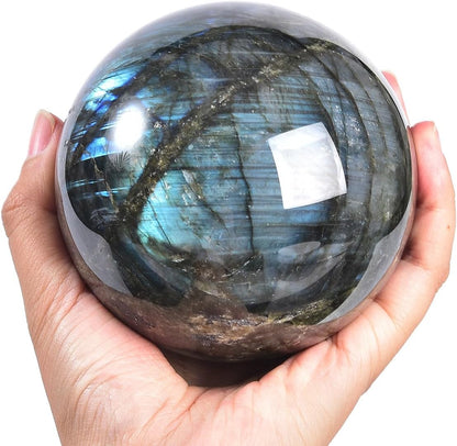 Labradorite Crystal Ball with Stand Large Crystals Sphere Decorative Ball Meditation Witchcraft