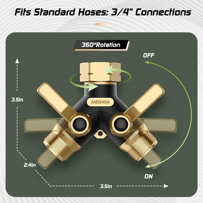 Hose Splitter 2 Way Heavy Duty, Garden Hose Splitter- Full Metal Body Y Type with Dual Shut Off