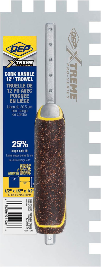 QEP Xtreme Cork Handle Stainless Steel Trowel Square Notch 1/2" x 1/2" x 1/2"