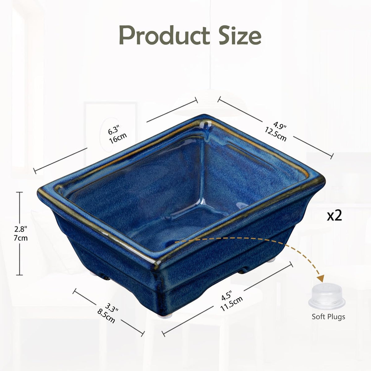 Bonsai Pots Shallow Succulent Planters for Live Bonsai Trees Set of 2, 6.3" Ceramic Pot for