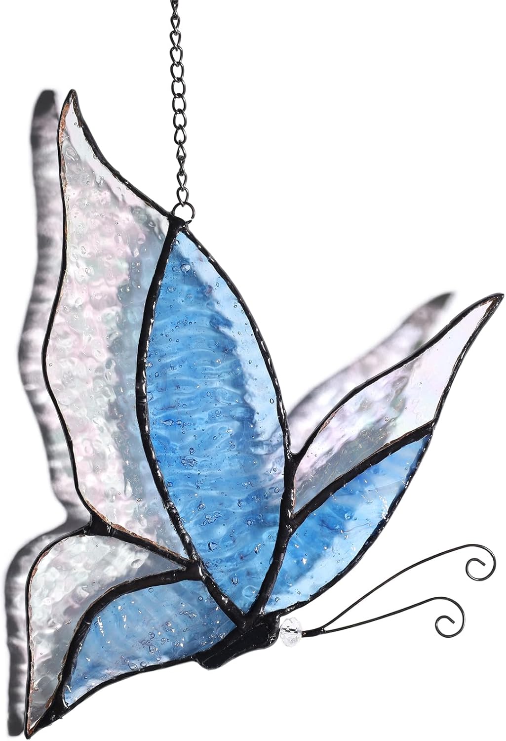 Holographic Butterfly (Blue) Sun Catcher Stained Glass Window Hanging, 7 * 5 inches Stained Glass