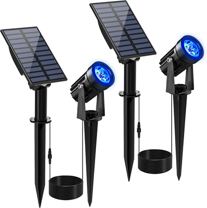 Blue Solar Spot Lights Outdoor,2 Pack Solar Landscape Spotlights IP65 Waterproof 9.8ft Cable, Auto