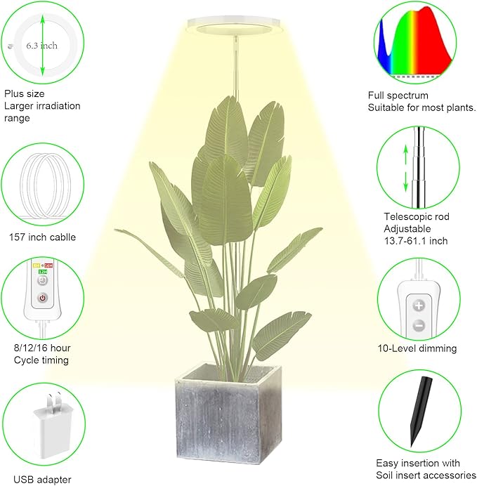 Plant Grow Light,yadoker LED Growing Light Full Spectrum for Indoor Plants,Height Adjustable