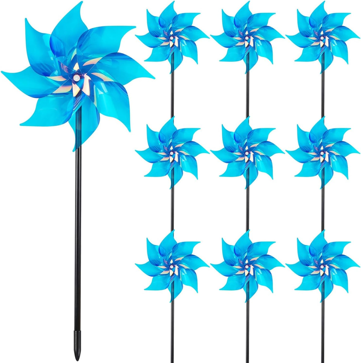 Hausse 10 Pack Reflective Pinwheels Wind Spinner, Extra Sparkly Pinwheel with Stakes, Bird