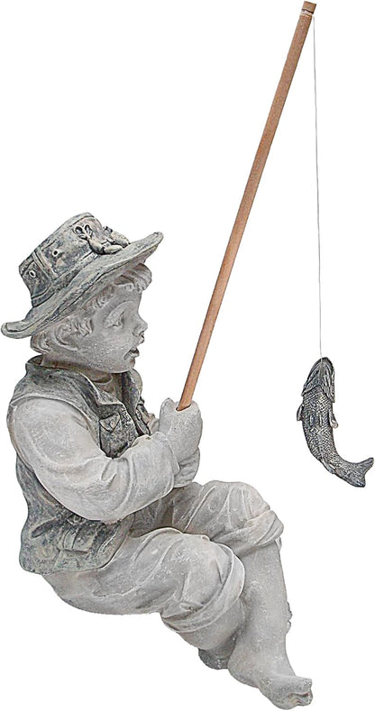 Design Toscano Frederic the Little Fisherman of Avignon Boy Fishing Garden Statue, 15 Inch Tall