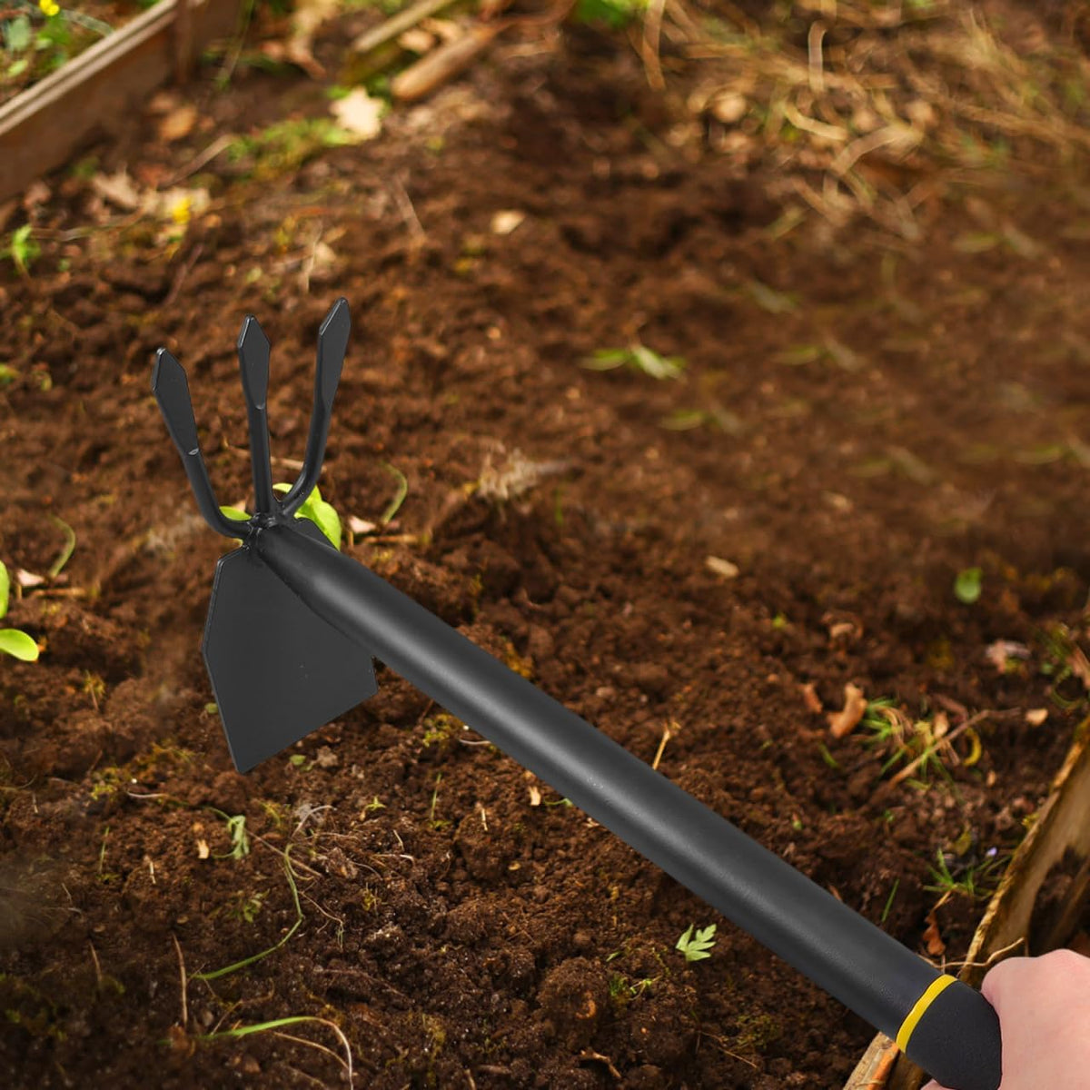 Yardwe Hoe and Cultivator, Garden Rake Hand Tiller Tool Heavy Duty Cultivator Hoe for loosening