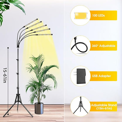 Wolezek Grow Lights for Indoor Plants Full Spectrum, LED Grow Light with Adjustable Stand and