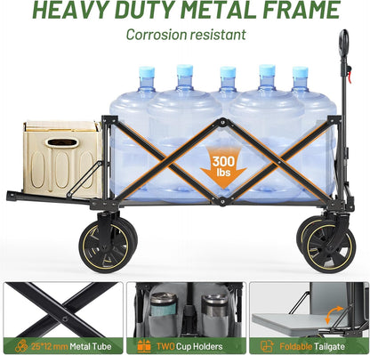 TIMBER RIDGE 49" Extra Long Collapsible Folding Wagon with Tailgate and Brakes, 250L Capacity