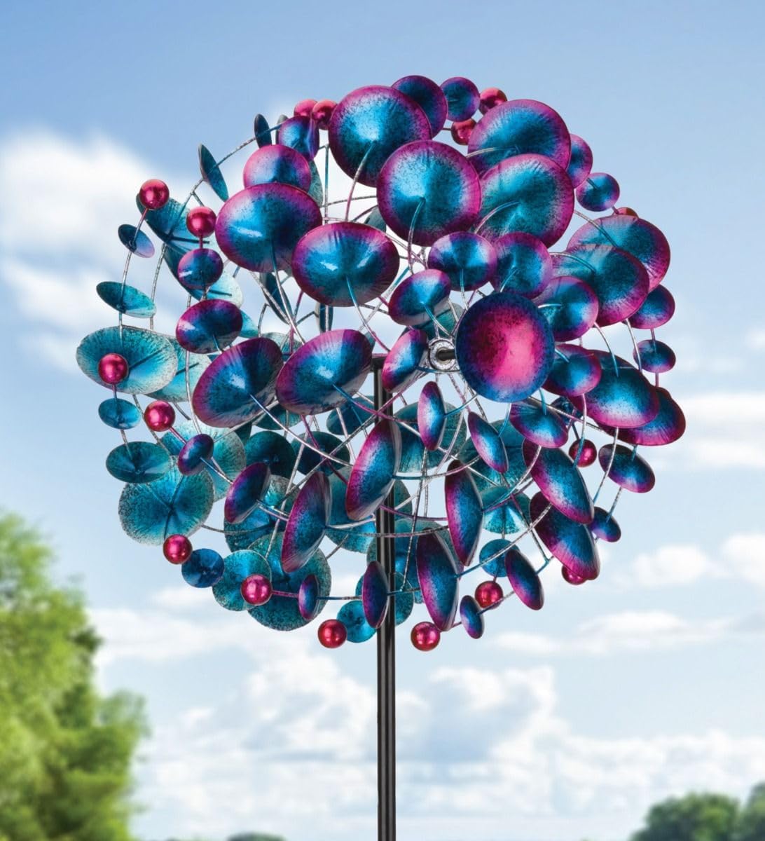 Regal Art & Gift Globe Wind Spinner – Metal Yard Decorations Outdoor | Kinetic Garden Spinner for