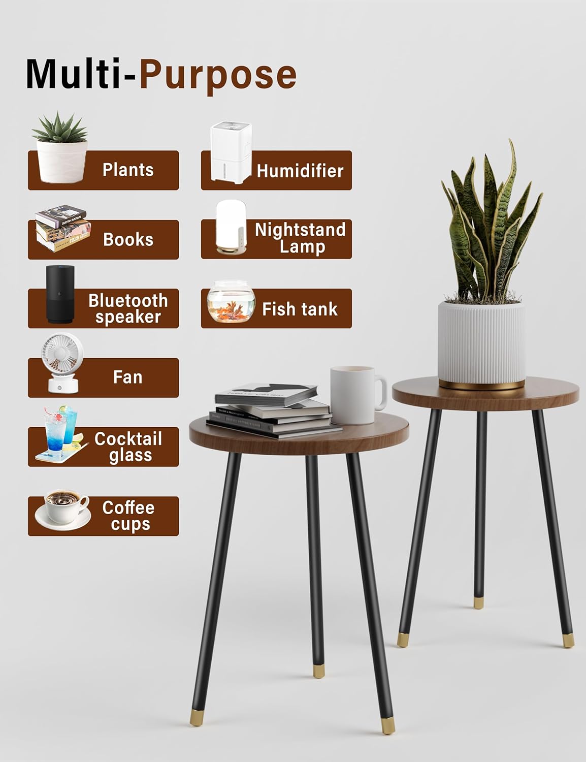 Plant Stand Indoor 2 Pack: Adjustable Wood 16 Inch Plant Stand - Mid Century Modern Decor Corner