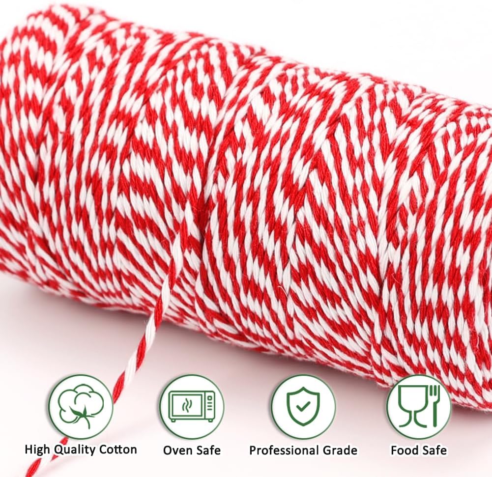 Tenn Well Butchers Twine, 328 Feet 2mm Food Safe Cooking Twine, Red and White Kitchen String for