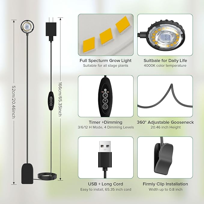 Plant Grow Lights, Clip on Grow Light for Indoor Plants, Full Spectrum LED Plant Lights for Indoor