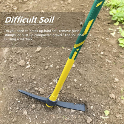 GloriousAMC Heavy Duty Mattock, 36" Fiberglass Handle, Yellow, Steel, Multipurpose Garden Tool
