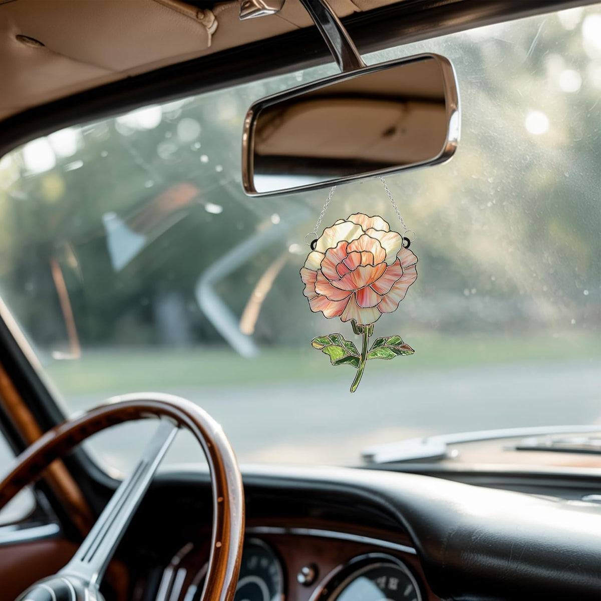 Light Pink Rose Flower Acrylic Suncatcher Stained Glass Effect Window Car Hanging Christmas