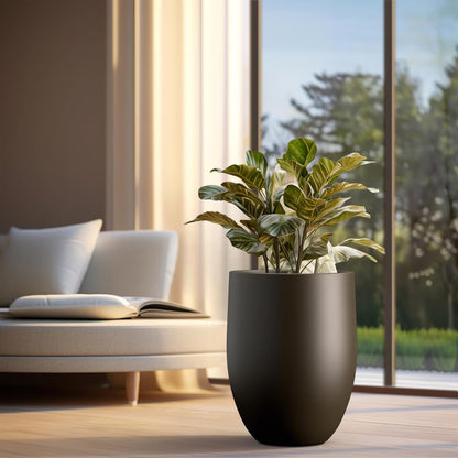 Kante Tall Concrete Planter, 21.7-Inch Height Dark Brown Large Indoor Outdoor Plant Pot with