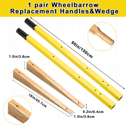 WILLBOND 1 Pair Wheelbarrow Replacement Handles Kit 60 Inches Metal Wheelbarrow Handles Yellow
