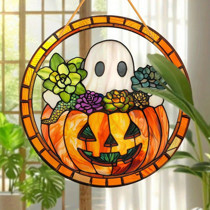 Halloween Pumpkin Ghost Acrylic Garden Cute Fall Suncatcher Decor Colorfu Glass for Wall Home