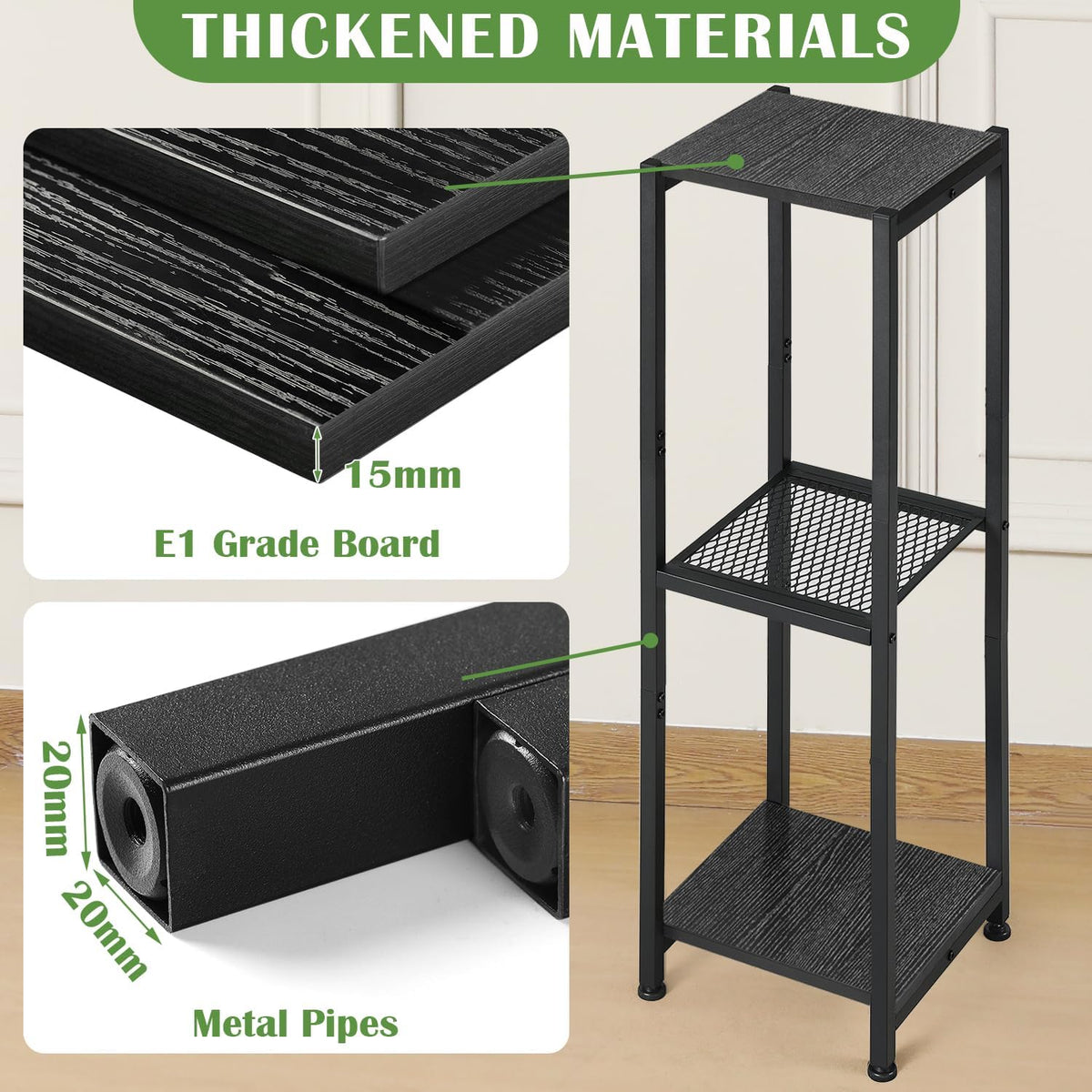 Extra Tall Plant Stand Indoor,40 Inch Plant Stands,3 Tier Metal Plant Stand with Heavy Duty Wood