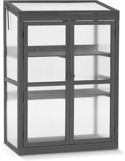MCombo Wooden Cold Frame Greenhouse, Raised Flower Planter Shelf Protection for Outdoor Indoor Use