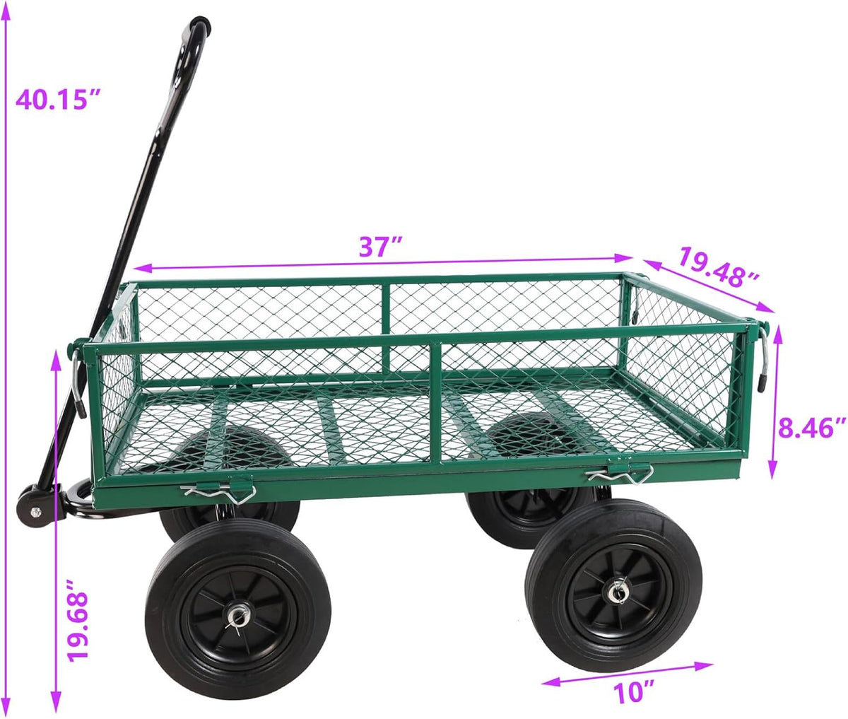 Heavy-Duty Solid Tire Garden Dump Cart - 4.86 cu. ft. Yard Wagon Cart with 600 LBS Capacity &