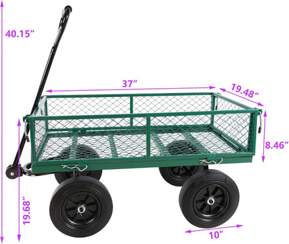 Heavy-Duty Solid Tire Garden Dump Cart - 4.86 cu. ft. Yard Wagon Cart with 600 LBS Capacity &