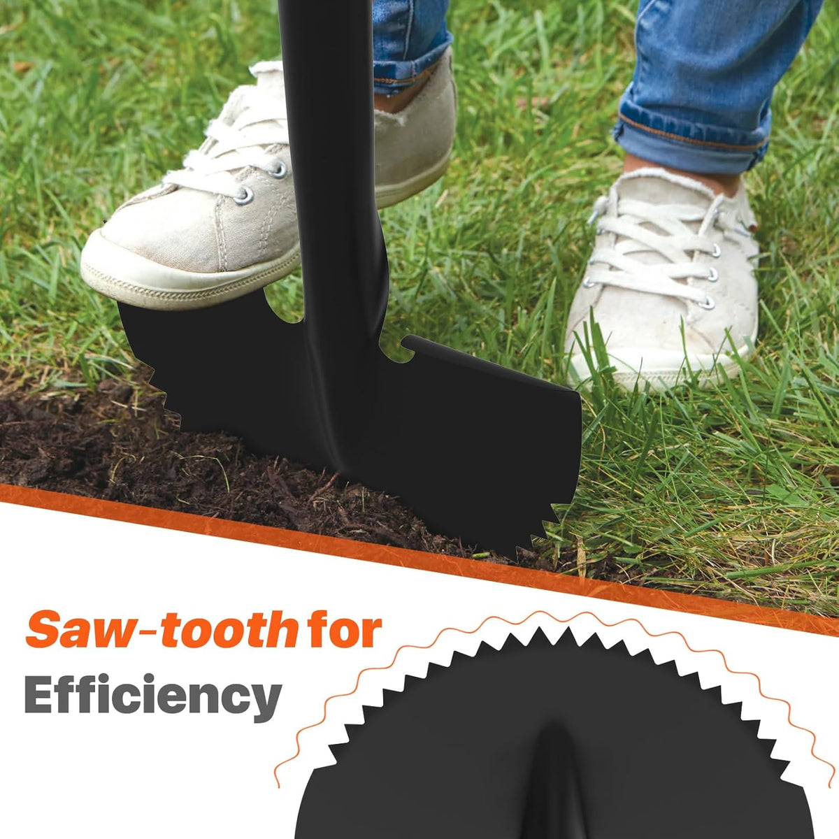Manual Edger Lawn Tool, 41-inch Lawn Edger with Saw Tooth Blade, Half Moon Hand Edger with Metal
