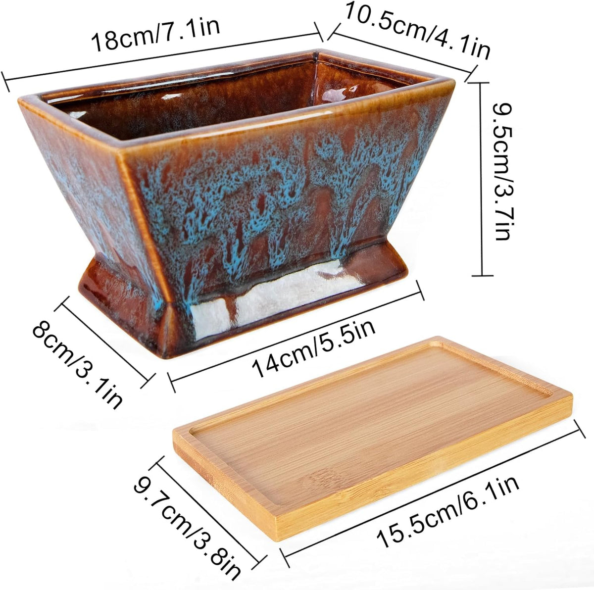 ARTKETTY Succulent Pots - 7 Inch Large Plant Pot with Drainage Tray, Shallow Ceramic Pots for