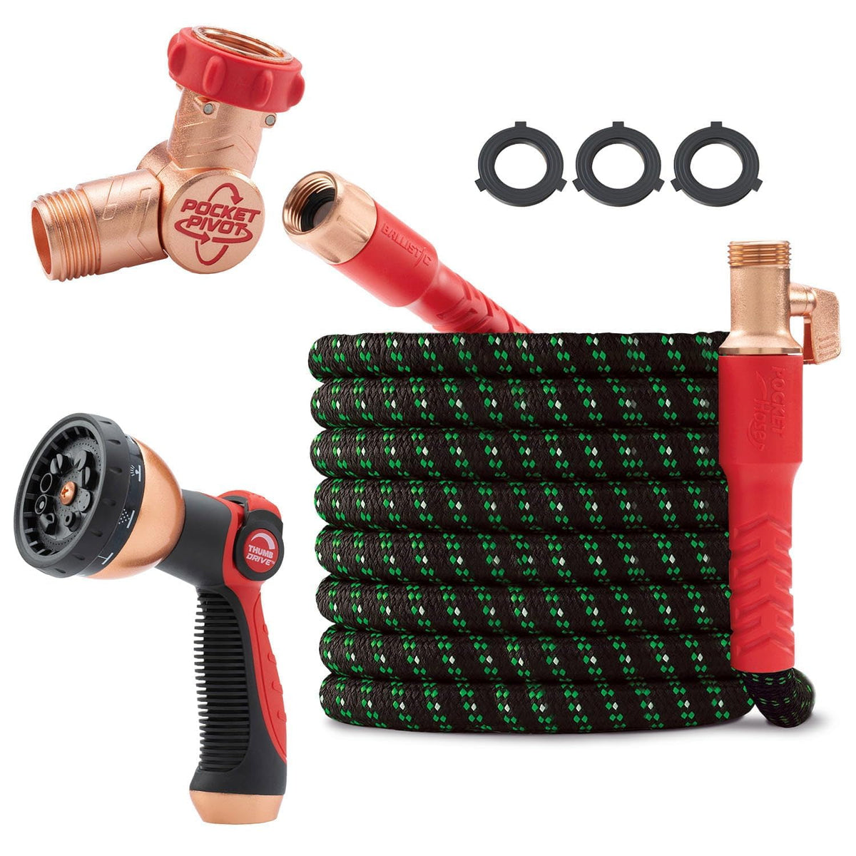 Pocket Hose Ballistic Double UV Edition 50 FT Expandable Garden Hose w/Pocket Pivot Swivel