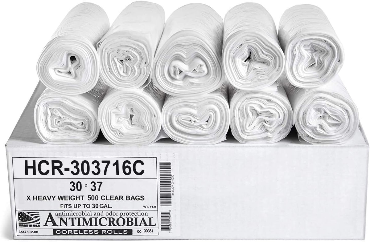 Aluf Plastics High Density Trash Bags, 30 Gallon, 500 Count, 16 Micron (eq), 30" x 37", Clear, for